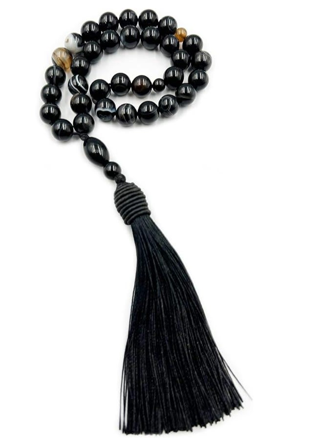 REBUY Natural EMENI Black AGATE Sulemani Aqeeq Islamic Prayer Rosary Beads Tasbih Tasbeeh 10 MM 33 Beads - Image 2