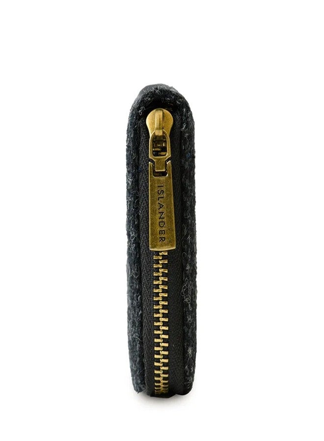 Islander HarrisTweed & PU Leather women’s long zip purse, Black Herringbone, Carry Cash & card, Scottish Style - Image 4