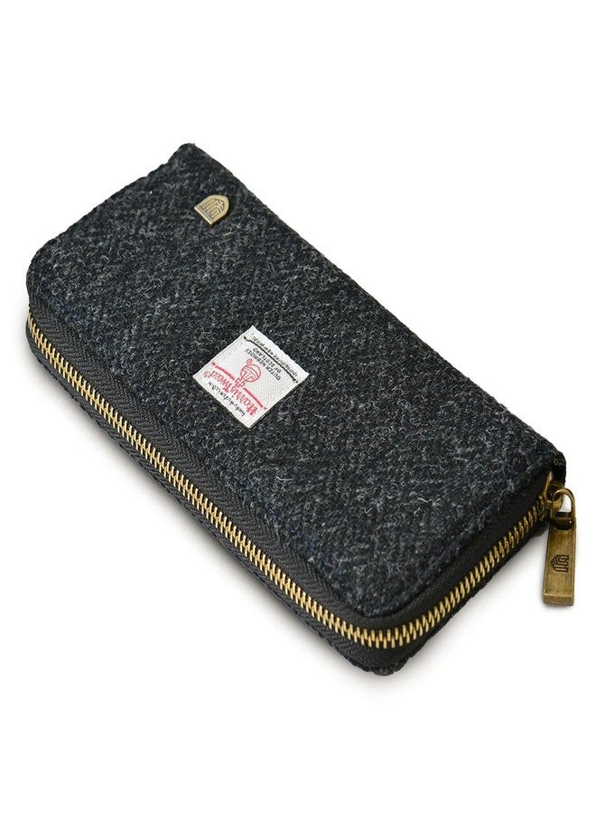 Islander HarrisTweed & PU Leather women’s long zip purse, Black Herringbone, Carry Cash & card, Scottish Style - Image 2
