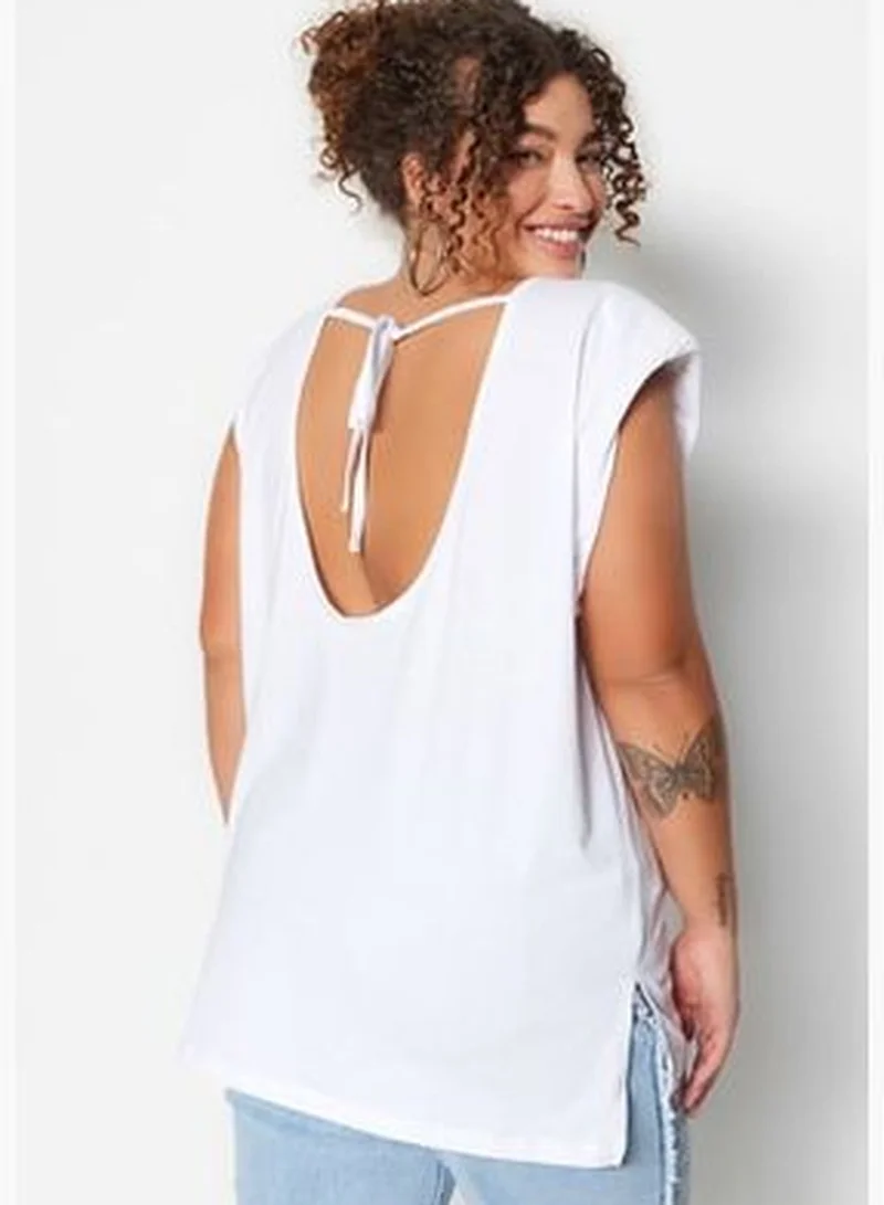 trendyol White More Sustainable Knitted Knitted Decollete, Padded T-Shirt TBBSS23BF00045