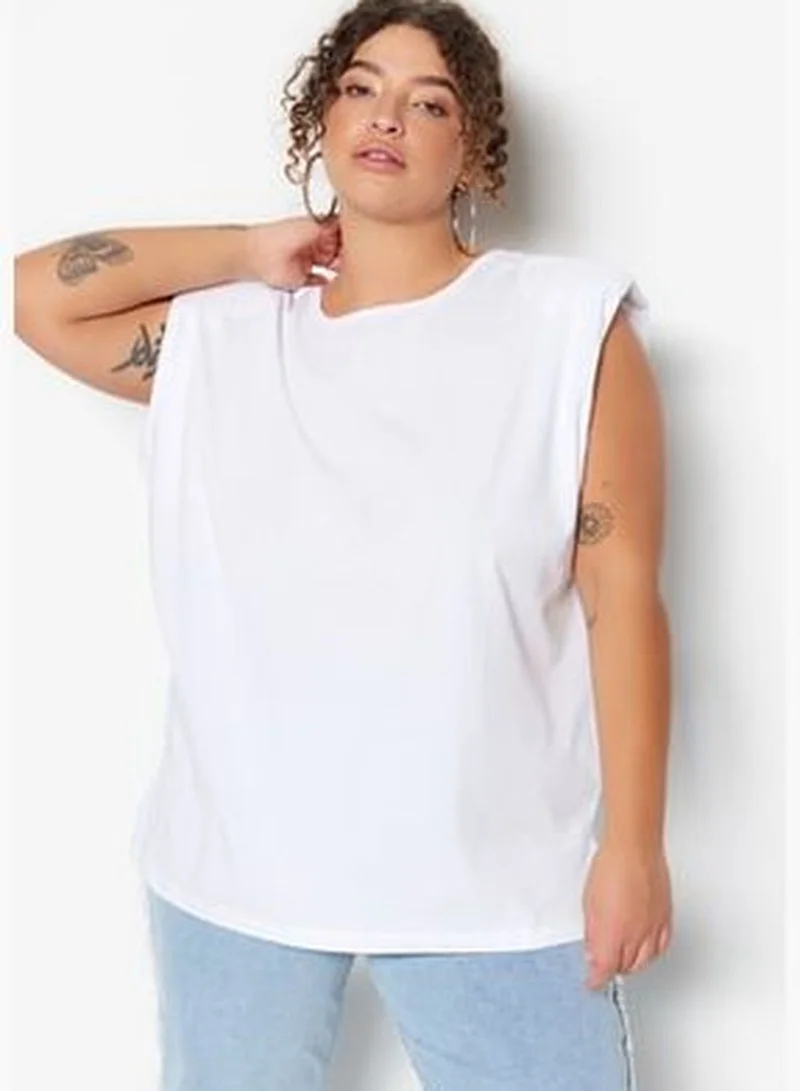 trendyol White More Sustainable Knitted Knitted Decollete, Padded T-Shirt TBBSS23BF00045