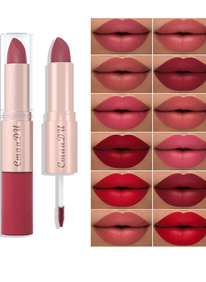 CmaaDu - 2-in-1 lip balm Lipstick and lip lacquer Creamy matte finish Vivid long-lasting color Vegan formula Soft matte lipstick Color: Dark red - Image 1