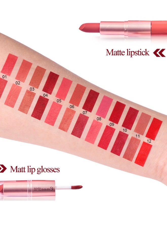 CmaaDu - 2-in-1 lip balm Lipstick and lip lacquer Creamy matte finish Vivid long-lasting color Vegan formula Soft matte lipstick Color: Dark red - Image 1