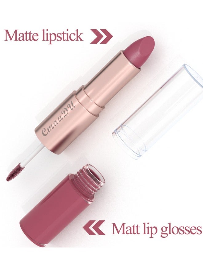 CmaaDu - 2-in-1 lip balm Lipstick and lip lacquer Creamy matte finish Vivid long-lasting color Vegan formula Soft matte lipstick Color: Dark red - Image 1