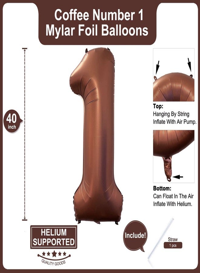 Lovoir 40 Inch Coffee Brown Number 1 Balloon Large Size Jumbo Digit Mylar Foil Retro Brown Helium Balloons for Birthday Party Celebration Decorations Graduation Anniversary Baby Shower Photo Shoot - Image 2