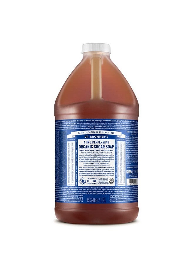 Dr. Bronner's - Organic Sugar Soap (Peppermint, 64 Ounce) - Made with Organic Oils, Sugar and Shikakai Powder, 4-in-1 Uses: Hands, Body, Face and Hair, Cleanses, Moisturizes and Nourishes, Vegan - Image 1