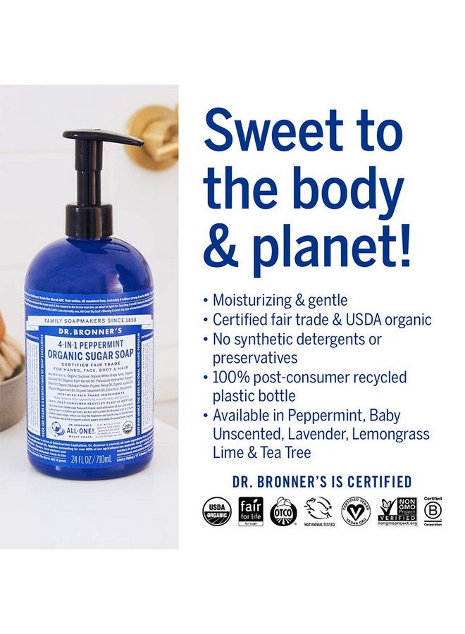 Dr. Bronner's - Organic Sugar Soap (Peppermint, 64 Ounce) - Made with Organic Oils, Sugar and Shikakai Powder, 4-in-1 Uses: Hands, Body, Face and Hair, Cleanses, Moisturizes and Nourishes, Vegan - Image 2