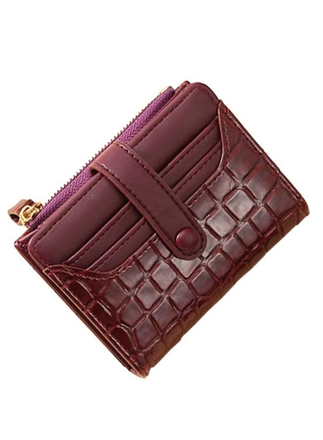 HY RFID Blocking Women's Bifold Wallet with Zipper, Coin Purse, Card Holder (Jujube Red) - Image 1