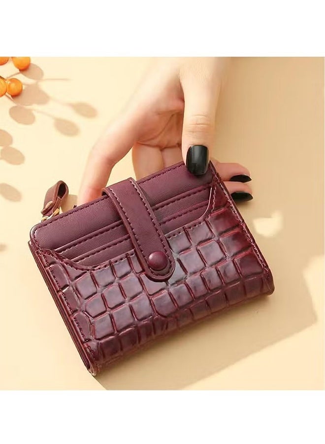 HY RFID Blocking Women's Bifold Wallet with Zipper, Coin Purse, Card Holder (Jujube Red) - Image 2