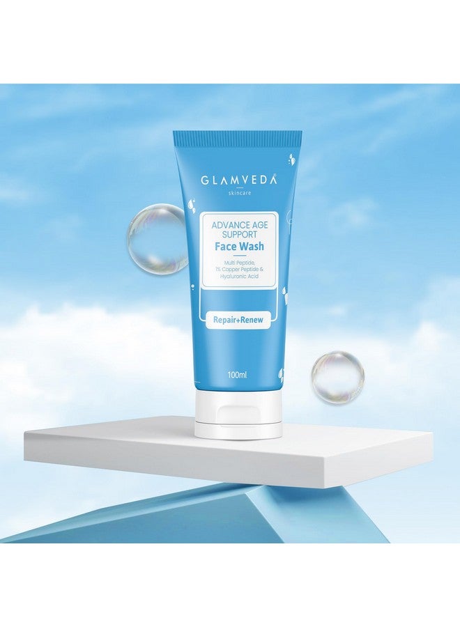 Glamveda Copper Peptide & Hyaluronic Acid Advance Age Support Face Wash Anti Ageing & Firming All Skin Types Multi Peptide Complex & Centella Assiatica 100Ml - Image 1