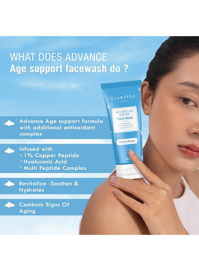 Glamveda Copper Peptide & Hyaluronic Acid Advance Age Support Face Wash Anti Ageing & Firming All Skin Types Multi Peptide Complex & Centella Assiatica 100Ml - Image 3