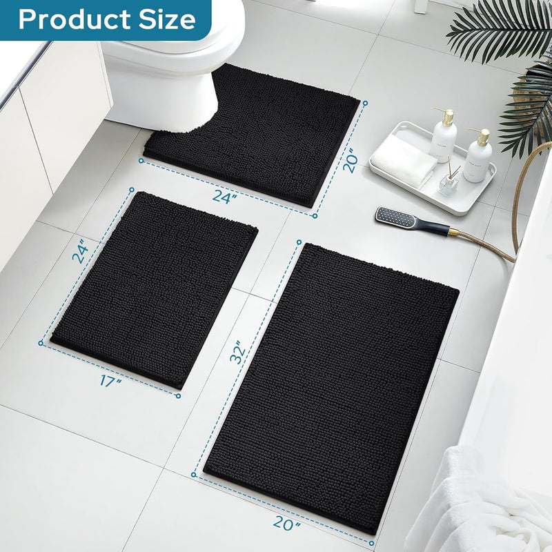 BYSURE Bathroom Rug Set, 3-Piece, Non Slip, Extra Absorbent, Shaggy Chenille Bathroom Rugs and Mats Sets, Soft and Dry, Bath Rug Mat Sets for Bathroom, Washable, - Image 3