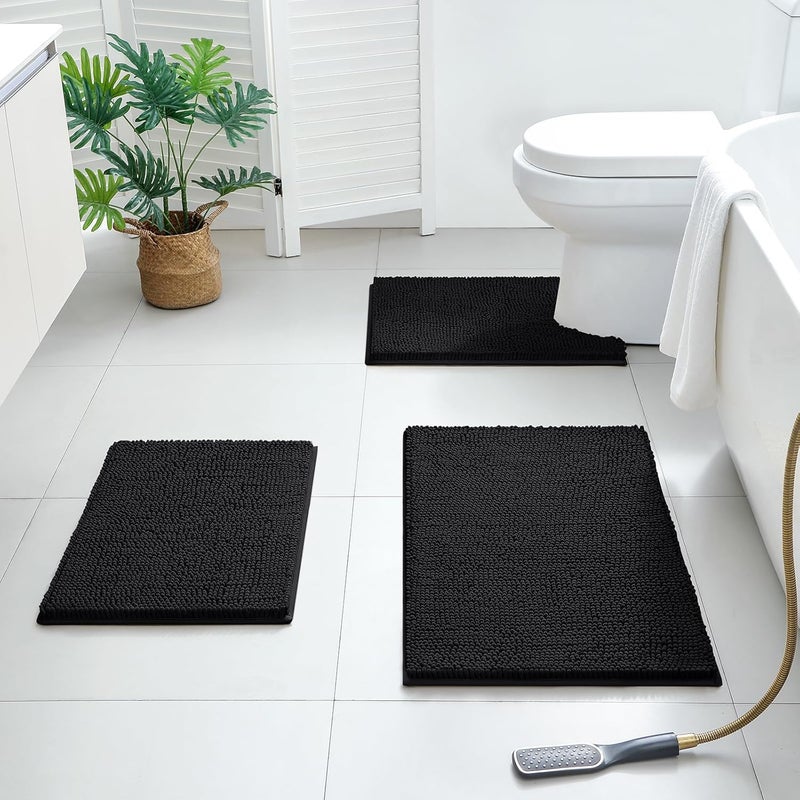 BYSURE Bathroom Rug Set, 3-Piece, Non Slip, Extra Absorbent, Shaggy Chenille Bathroom Rugs and Mats Sets, Soft and Dry, Bath Rug Mat Sets for Bathroom, Washable, - Image 2
