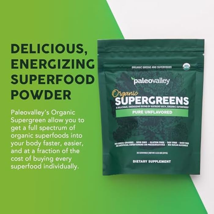 Paleovalley Organic Supergreens Powder - 23 Superfoods with Prebiotic Fiber for Energy and Immunity Support - No Cereal Grasses for Maximum Absorption - Pure Unflavored, 30 Servings - Image 5