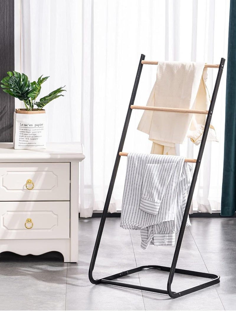 XiuWoo 3-Tier Large Capacity Freestanding Metal Towel Rack, Anti-rust Coating Metal Ladder Towel Holder, Wood Drying Stand, Bathroom Bath Organizer Rack for Space Saving - Image 1