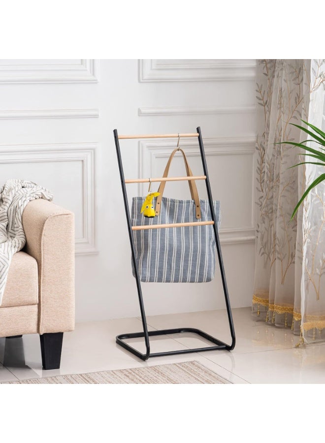 XiuWoo 3-Tier Large Capacity Freestanding Metal Towel Rack, Anti-rust Coating Metal Ladder Towel Holder, Wood Drying Stand, Bathroom Bath Organizer Rack for Space Saving - Image 3