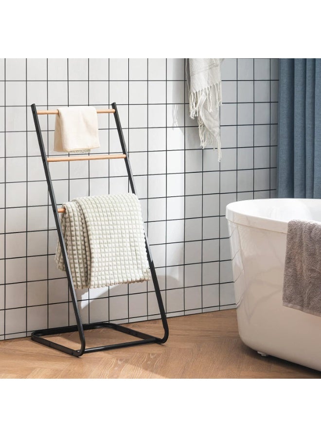 XiuWoo 3-Tier Large Capacity Freestanding Metal Towel Rack, Anti-rust Coating Metal Ladder Towel Holder, Wood Drying Stand, Bathroom Bath Organizer Rack for Space Saving - Image 4