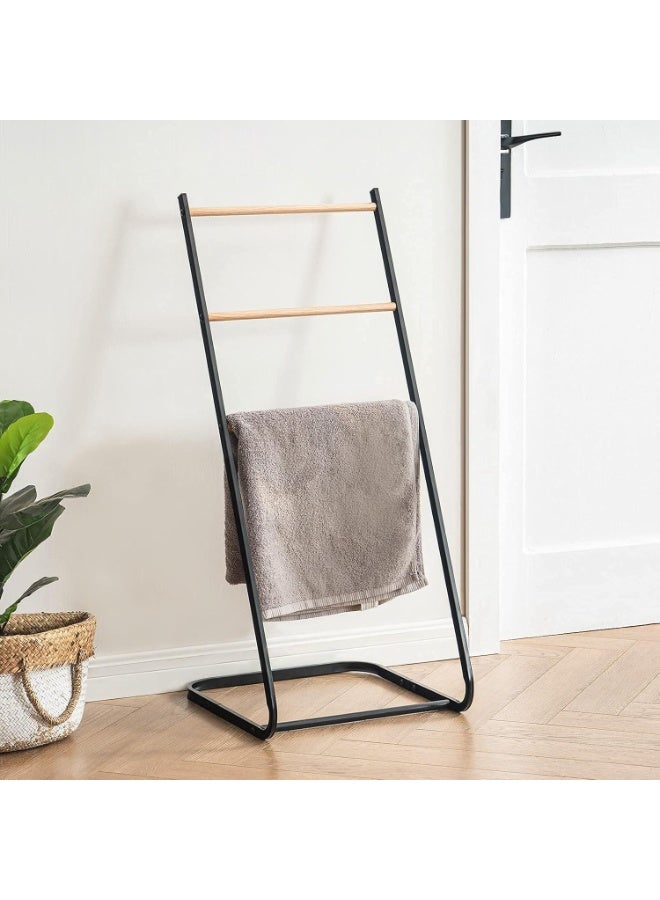 XiuWoo 3-Tier Large Capacity Freestanding Metal Towel Rack, Anti-rust Coating Metal Ladder Towel Holder, Wood Drying Stand, Bathroom Bath Organizer Rack for Space Saving - Image 2