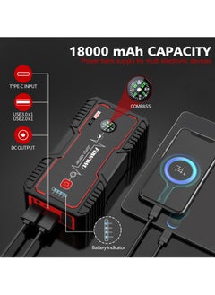 FOWAWU FOWAWU 18000mAh 1500A Car Jump Starter, Jump Starter Battery Pack (7.0 L Gas, 5.5L Diesel), Battery Jumper Starter Portable with USB/DC 12V/LED Light, Car Battery Charger, Car Power Bank, Portable Battery For Cars, Portable Car Battery, Battery Booster Jump Starter, Power Bank Car Starter, Jump Starter Capacitor  - Image 4
