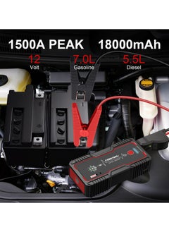 FOWAWU FOWAWU 18000mAh 1500A Car Jump Starter, Jump Starter Battery Pack (7.0 L Gas, 5.5L Diesel), Battery Jumper Starter Portable with USB/DC 12V/LED Light, Car Battery Charger, Car Power Bank, Portable Battery For Cars, Portable Car Battery, Battery Booster Jump Starter, Power Bank Car Starter, Jump Starter Capacitor  - Image 2