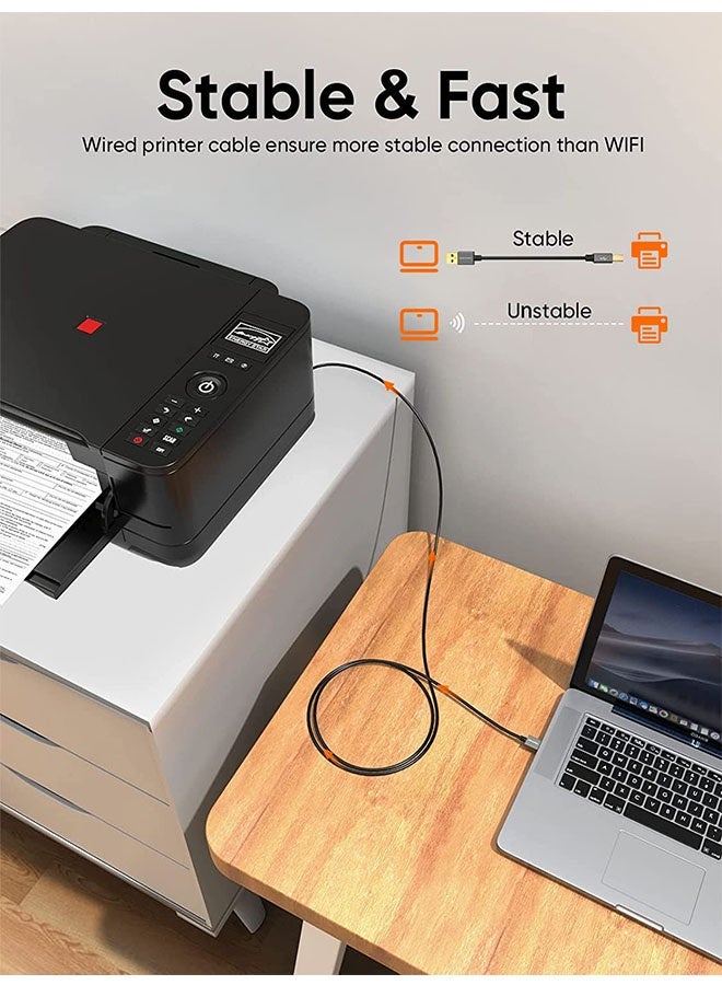 كابل الطابعة USB 2.0 A ذكر إلى B ذكر سلك ، كابل USB للطابعة إلى حاسوب كابل الطابعة لـ HP ، كانون ، الأخ ، سامسونج ، ديل ، إبسون ، ليكسمارك ، زيروكس ، البيانو و داك ، حالة الألومنيوم ، 2m - Image 4