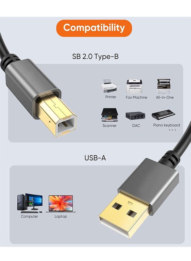 كابل الطابعة USB 2.0 A ذكر إلى B ذكر سلك ، كابل USB للطابعة إلى حاسوب كابل الطابعة لـ HP ، كانون ، الأخ ، سامسونج ، ديل ، إبسون ، ليكسمارك ، زيروكس ، البيانو و داك ، حالة الألومنيوم ، 2m - Image 2