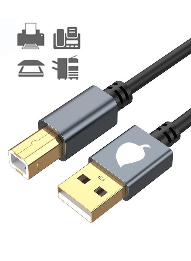 كابل الطابعة USB 2.0 A ذكر إلى B ذكر سلك ، كابل USB للطابعة إلى حاسوب كابل الطابعة لـ HP ، كانون ، الأخ ، سامسونج ، ديل ، إبسون ، ليكسمارك ، زيروكس ، البيانو و داك ، حالة الألومنيوم ، 2m - Image 1