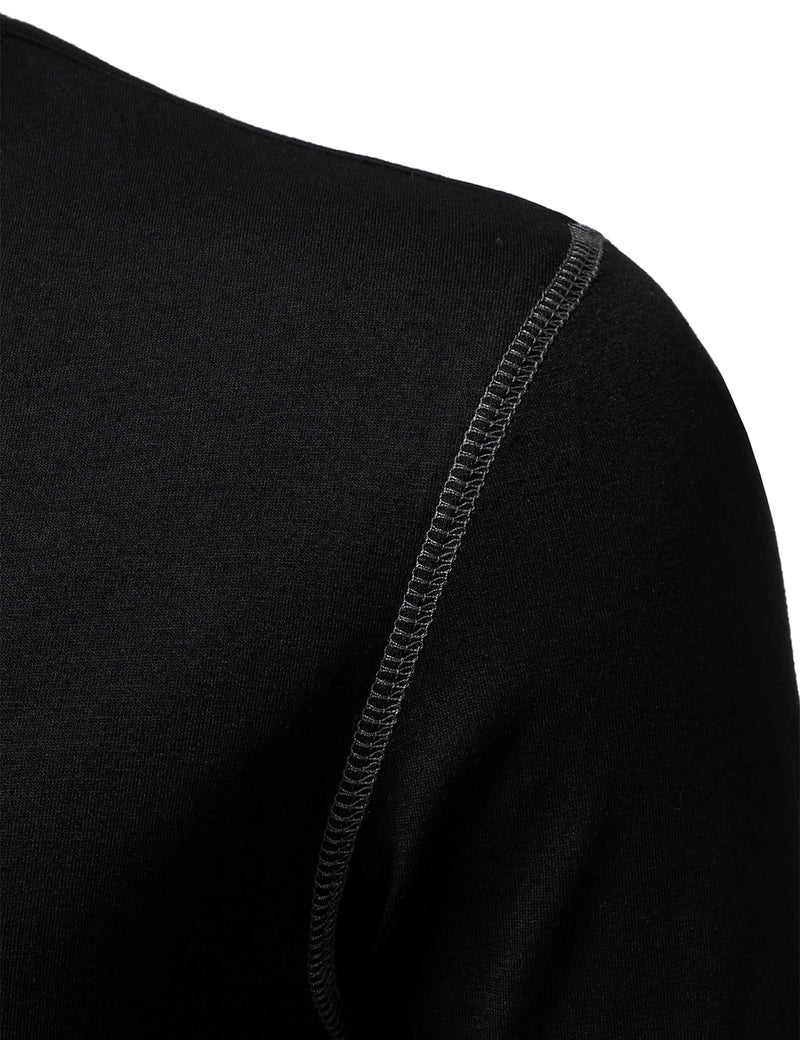 LucMatton Men's Slim-Fit Stretch Henley Shirt Long-Sleeve T-Shirt for Casual Fashion with 3-Button Placket Black Large - Image 5
