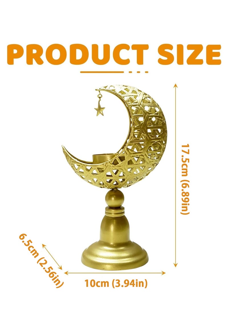 لوبيتيز حامل شموع قمر رمضان (لا يشمل الشموع، صينية ذات قاعدة عالية) ذهبي، حامل شموع عصري، زينة مائدة رمضان، زينة عيد الفطر، حامل شموع، زينة غرفة المعيشة - Image 2