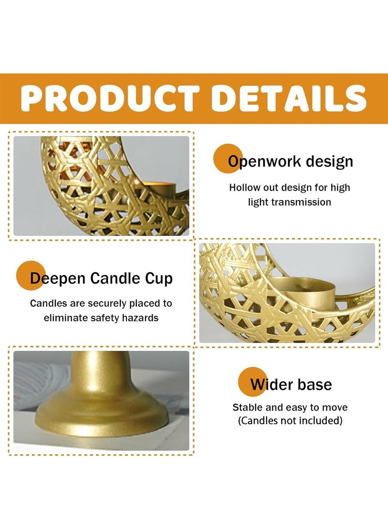 لوبيتيز حامل شموع قمر رمضان (لا يشمل الشموع، صينية ذات قاعدة عالية) ذهبي، حامل شموع عصري، زينة مائدة رمضان، زينة عيد الفطر، حامل شموع، زينة غرفة المعيشة - Image 3