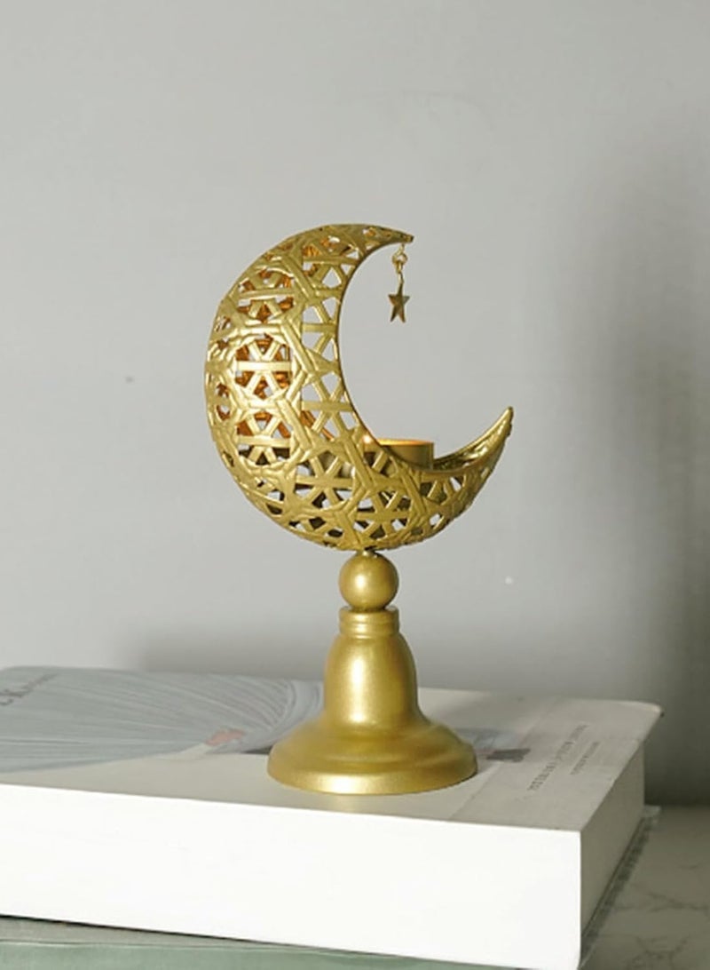 لوبيتيز حامل شموع قمر رمضان (لا يشمل الشموع، صينية ذات قاعدة عالية) ذهبي، حامل شموع عصري، زينة مائدة رمضان، زينة عيد الفطر، حامل شموع، زينة غرفة المعيشة - Image 4