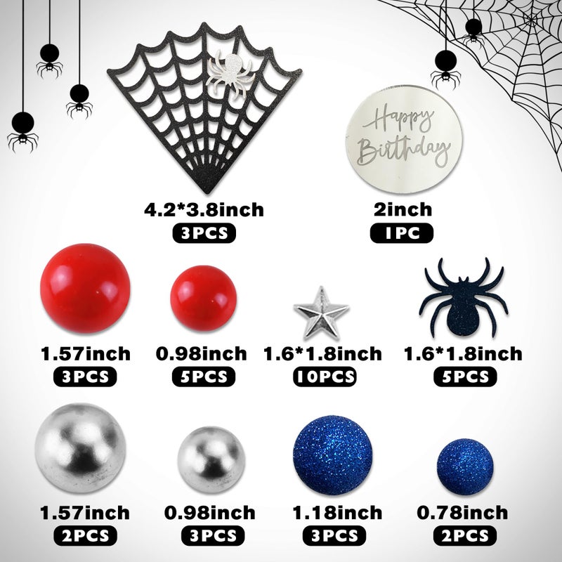 Drwate Spider Cake Topper مع Spider Web Balls Stars for Boys Men Birthday Party Fabric Supplies (Spider) - Image 2