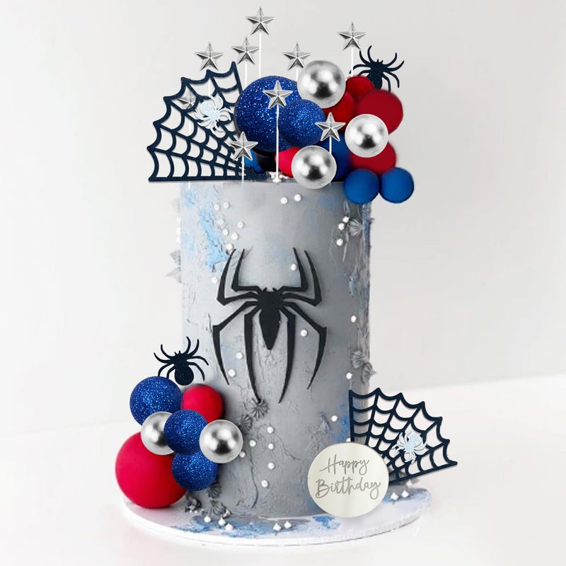 Drwate Spider Cake Topper مع Spider Web Balls Stars for Boys Men Birthday Party Fabric Supplies (Spider) - Image 5