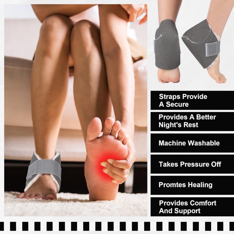 Grey Soft Sheepskin Heel Protectors Adjustable Strap Pressure Sore Relief - Breathable Design Cushions Heel Pressure for Bed Sore Prevention Ankle Ulcer Care - Image 3