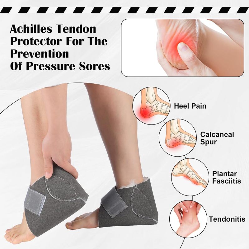 Grey Soft Sheepskin Heel Protectors Adjustable Strap Pressure Sore Relief - Breathable Design Cushions Heel Pressure for Bed Sore Prevention Ankle Ulcer Care - Image 2