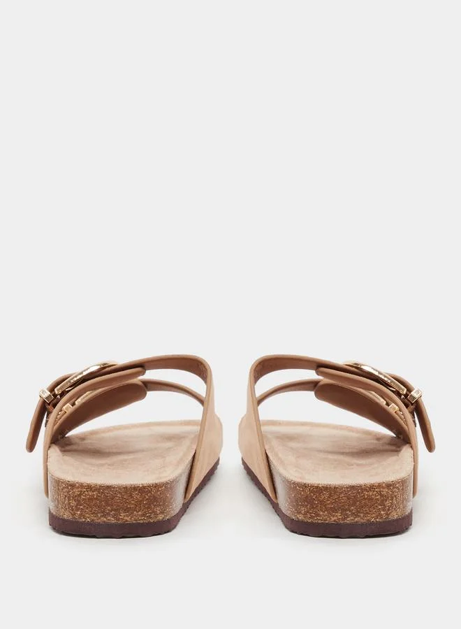 Styli Styli Suede Look Slip-On Flat Sandals with Buckle Detail