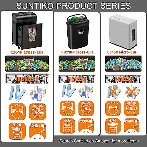 Suntiko Paper Shredder, 18-Sheet Cross Cut Level P-4, Shred Paper/Credit Card/CD, with Large Pull Out Bin，Insert Auto Jam Proof System Shredder for Home&Office - Image 2