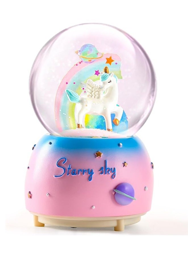 LINGWEI Unicorn Snow Globe with Music, 7-Color LED Lights & Automatic Snowfall  - Image 1