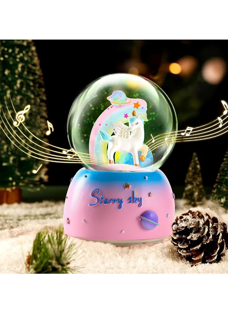 LINGWEI Unicorn Snow Globe with Music, 7-Color LED Lights & Automatic Snowfall  - Image 2