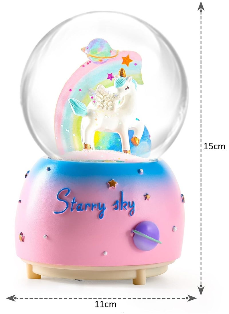 LINGWEI Unicorn Snow Globe with Music, 7-Color LED Lights & Automatic Snowfall  - Image 3