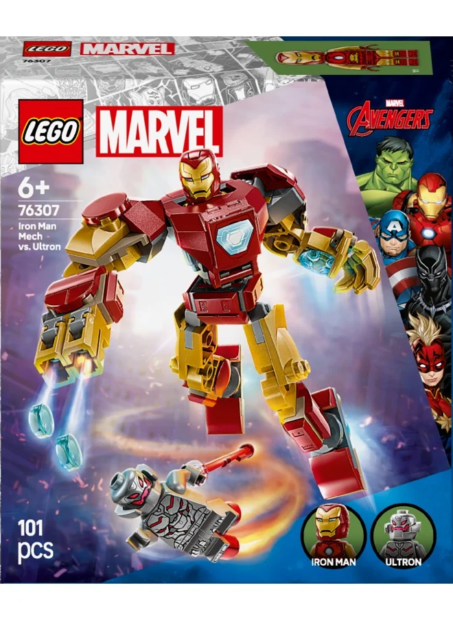 ليغو LEGO Marvel Iron Man Mech vs. Ultron - Buildable Super Hero Toy with 2 Minifigures - Build-and-Play Figure Set - Avengers Birthday Gift for 6 Plus Year Old Boys & Girls 76307