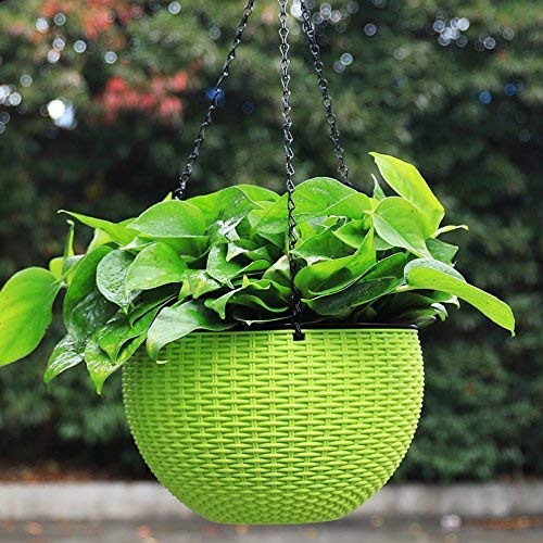 Bianco Round Rattan Woven Hanging Planters with Hanging Chain, Hanging Pots for Plants Balcony (Green, Set of 7, 7.1x4.8 Inch) - Image 2