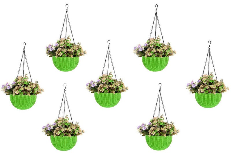 Bianco Round Rattan Woven Hanging Planters with Hanging Chain, Hanging Pots for Plants Balcony (Green, Set of 7, 7.1x4.8 Inch) - Image 1