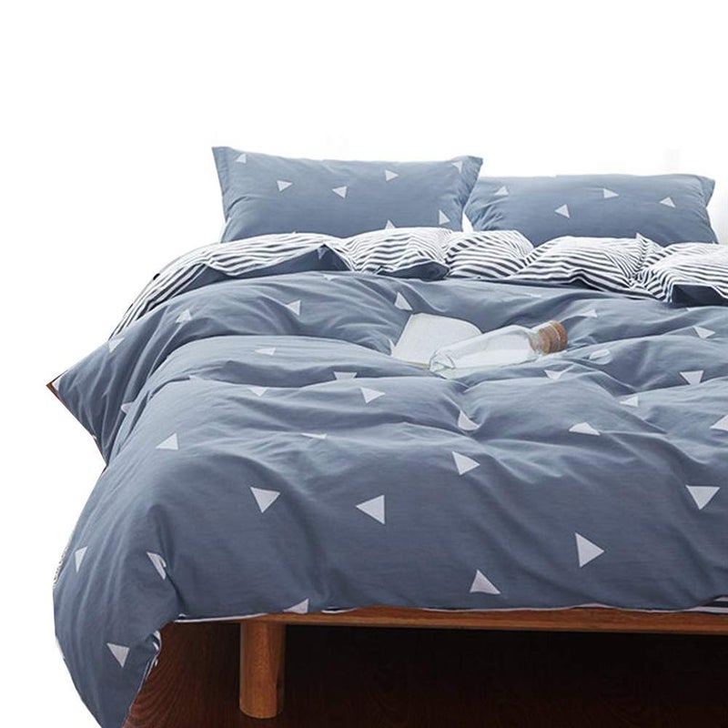 Uozzi Bedding 3 Pieces Duvet Cover Set Blue Gray with White Triangles - Ultra Soft and Easy Care Design Summer Bedding Duvet Cover Twin Size 68x86+ 2 Pillow Shams- 800 TC with Zipper Closure 4 Corner Ties - Image 1