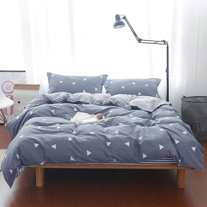 Uozzi Bedding 3 Pieces Duvet Cover Set Blue Gray with White Triangles - Ultra Soft and Easy Care Design Summer Bedding Duvet Cover Twin Size 68x86+ 2 Pillow Shams- 800 TC with Zipper Closure 4 Corner Ties - Image 5