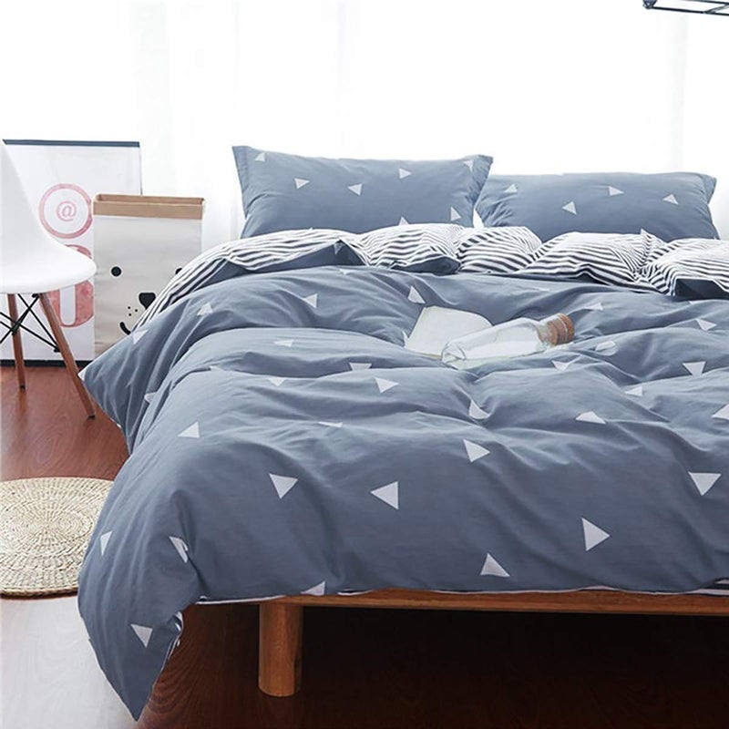 Uozzi Bedding 3 Pieces Duvet Cover Set Blue Gray with White Triangles - Ultra Soft and Easy Care Design Summer Bedding Duvet Cover Twin Size 68x86+ 2 Pillow Shams- 800 TC with Zipper Closure 4 Corner Ties - Image 2