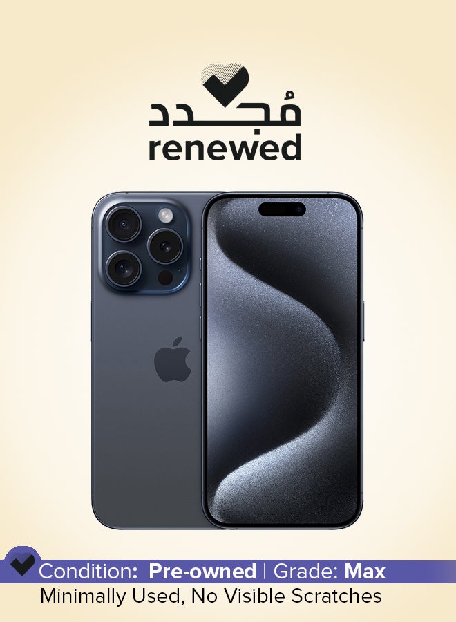 ابل  تم تجديده - آيفون 15 برو 512 جيجا بايت أزرق تيتانيوم 5G مع فيس تايم - Image 1