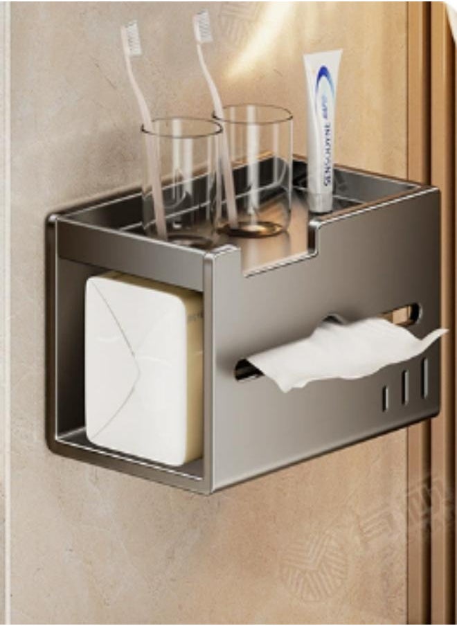 Generic - Bathroom household tissue box holder shelf toilet paper roll storage box no hole wall-mounted toilet paper hanger - Image 1