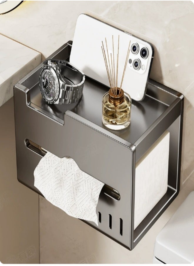 Generic - Bathroom household tissue box holder shelf toilet paper roll storage box no hole wall-mounted toilet paper hanger - Image 1