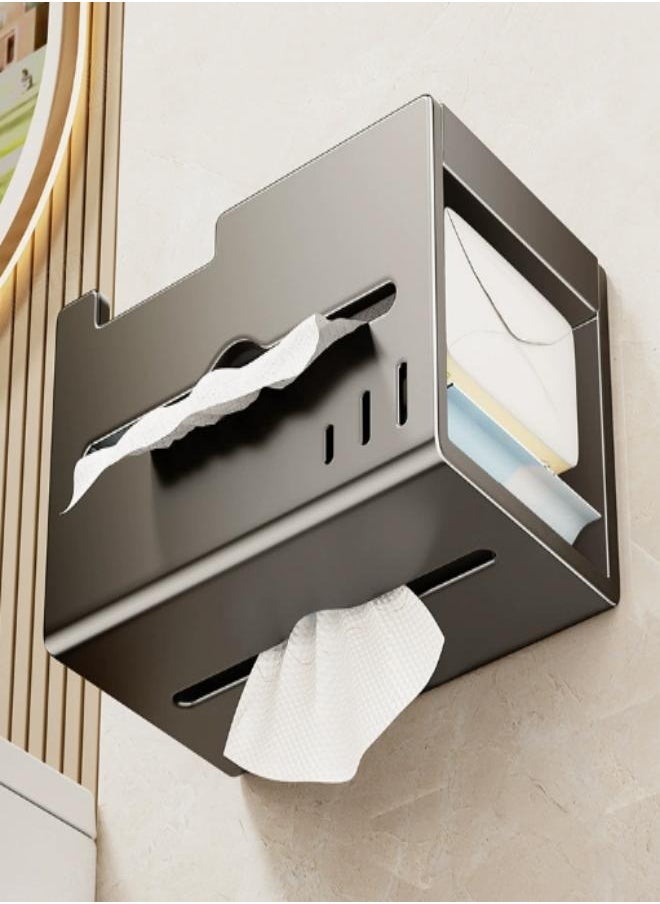 Generic - Bathroom household tissue box holder shelf toilet paper roll storage box no hole wall-mounted toilet paper hanger - Image 1